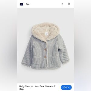 Baby Gap Sherpa Lined Bear Sweater Size 18-24m